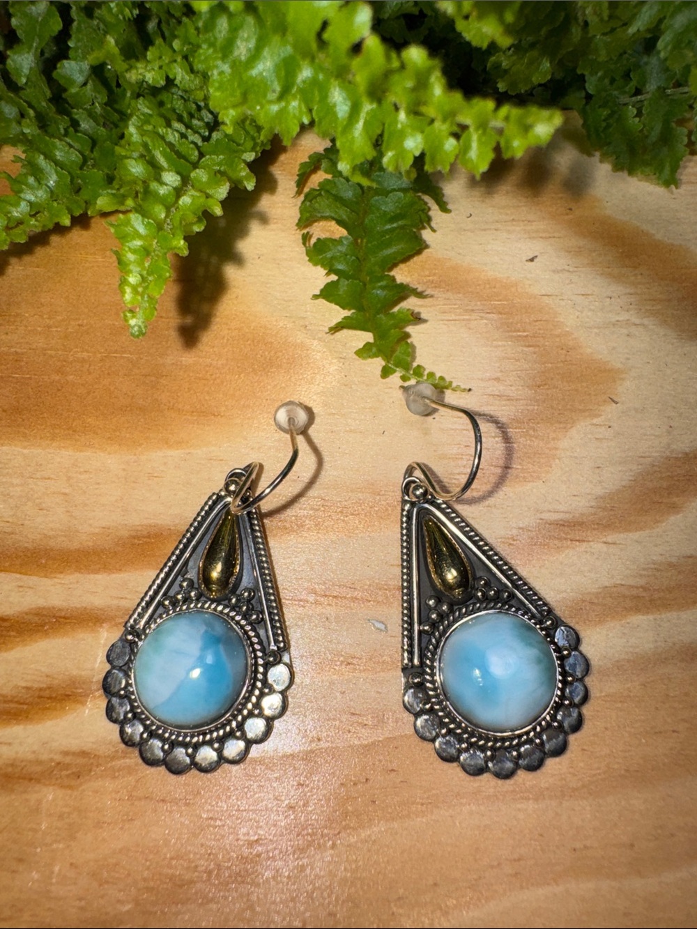 Sundance Blue Stone Teardrop Earrings with Antique Silver Accents
